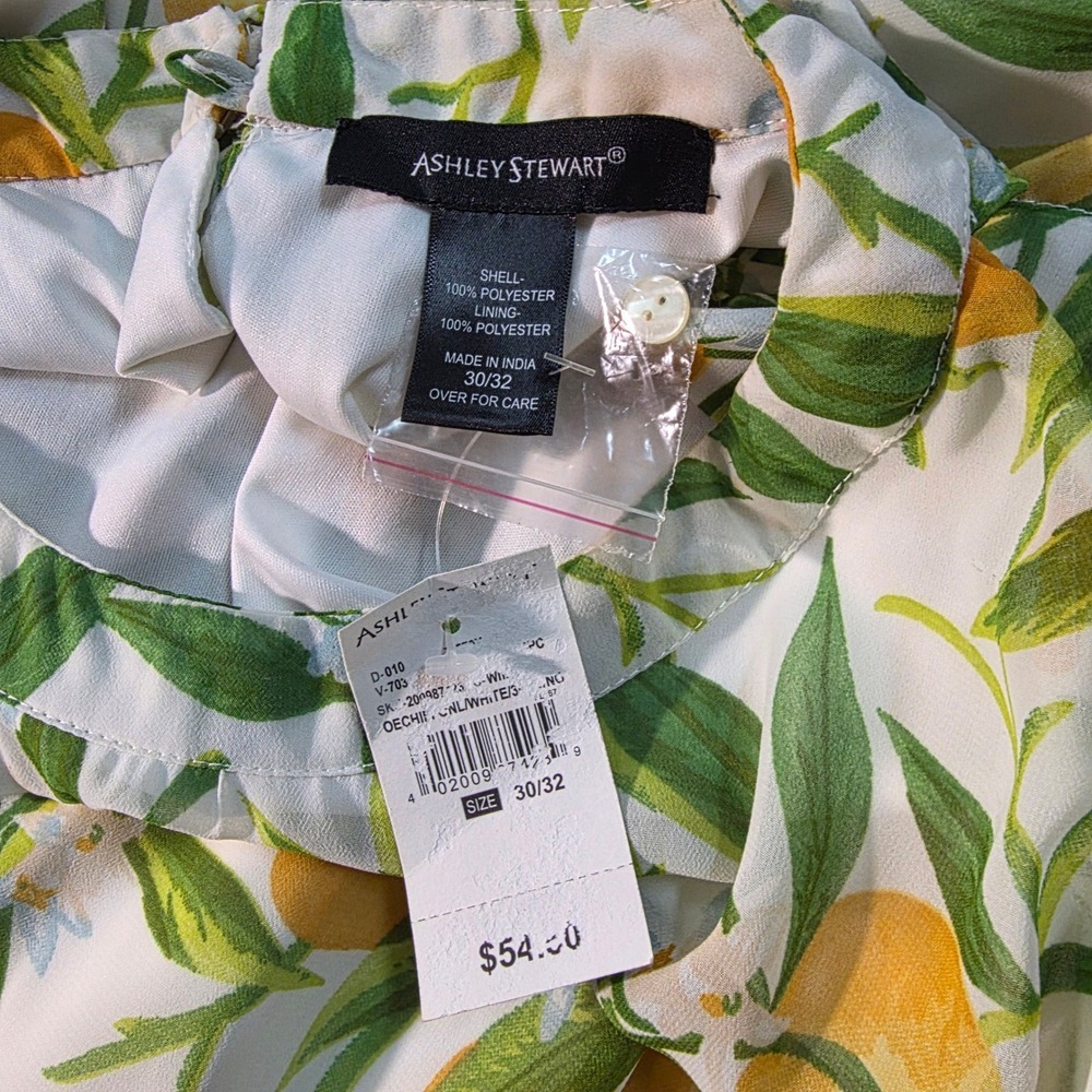 Ashley Stewart Lemon Print Cold Shoulder Dress Plus Size 30/32 NWT White Yellow - Picture 6 of 12